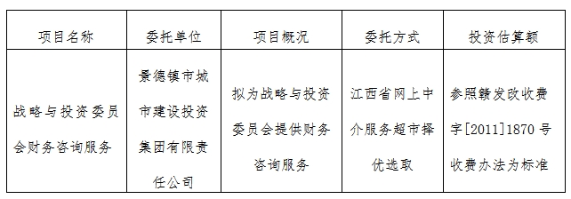 戰(zhàn)略與投資委員會財務(wù)咨詢服務(wù)計劃公告　　　　　　