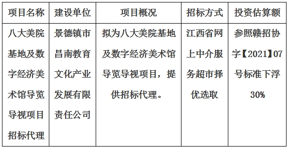 八大美院基地及數(shù)字經(jīng)濟(jì)美術(shù)館導(dǎo)覽導(dǎo)視項目招標(biāo)代理計劃公告