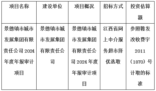 景德鎮(zhèn)市城市發(fā)展集團有限責(zé)任公司2024年度年報審計項目計劃公告